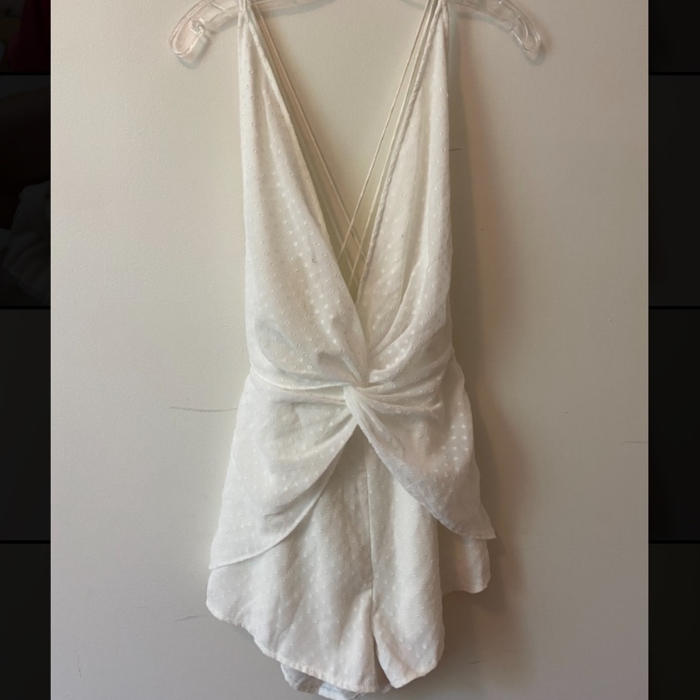 Revolve Super Down White Romper - image 1